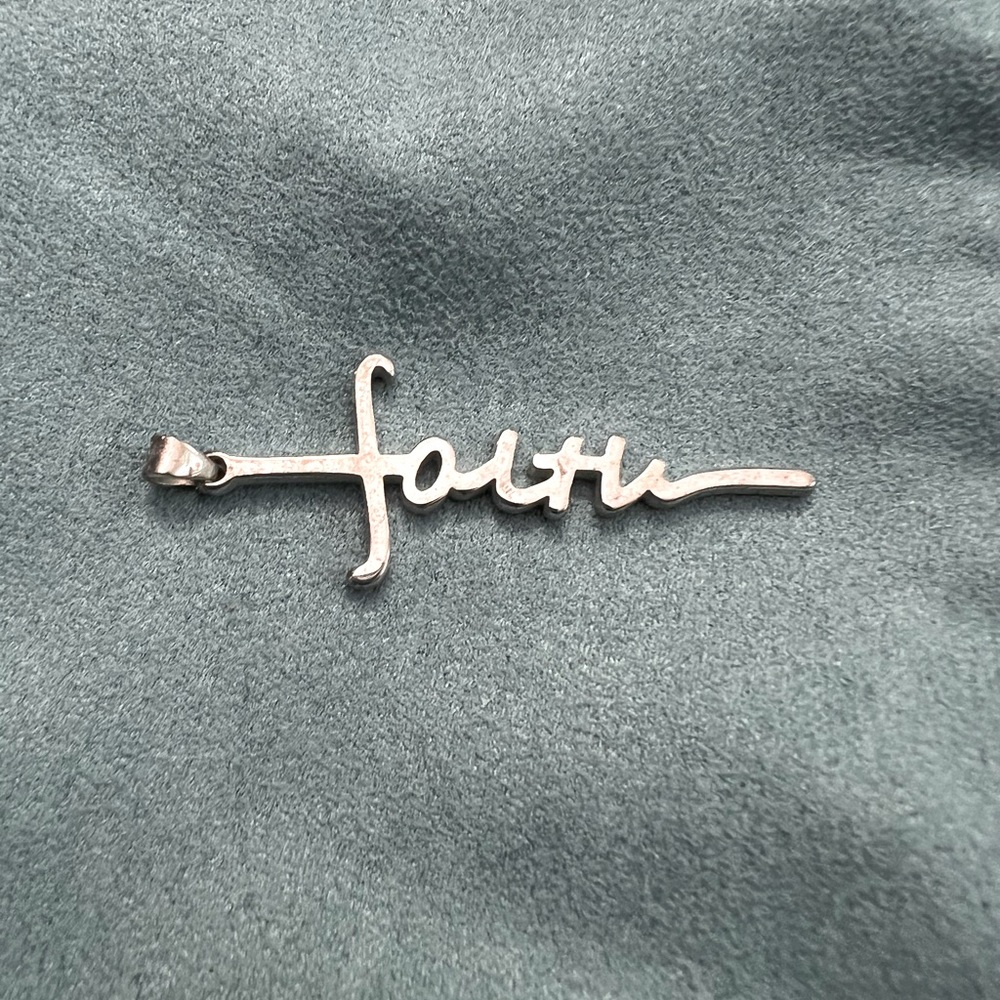 Vintage Sterling Silver 925 Faith Cross Script Cursive 2” Pendant Necklace charm